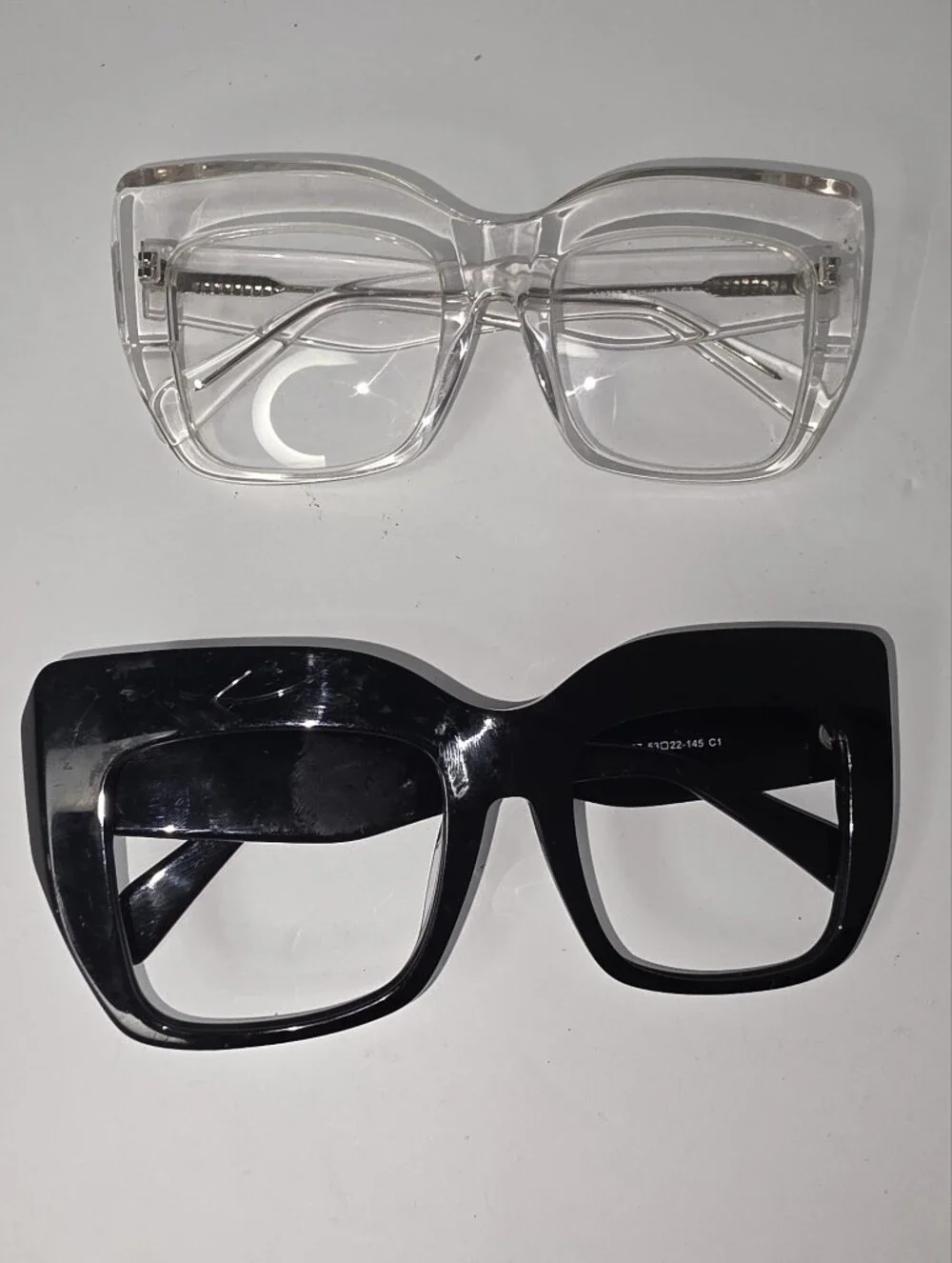 Oversized Square Fashion Eyeglass Frames Clear & Black Bundle 2 Pairs